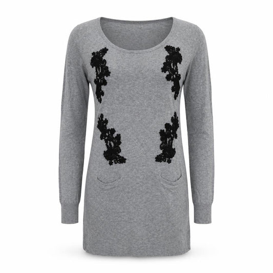 Next Women's Grey Jumper Dress Size 8 with Embroidery