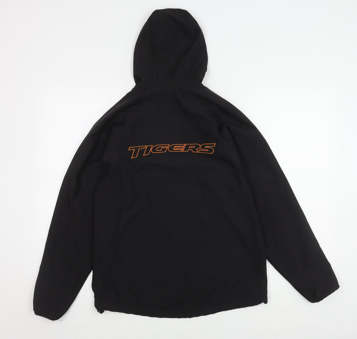 Back view of XBlades boys’ black basic jacket, size 12, rugby hooded