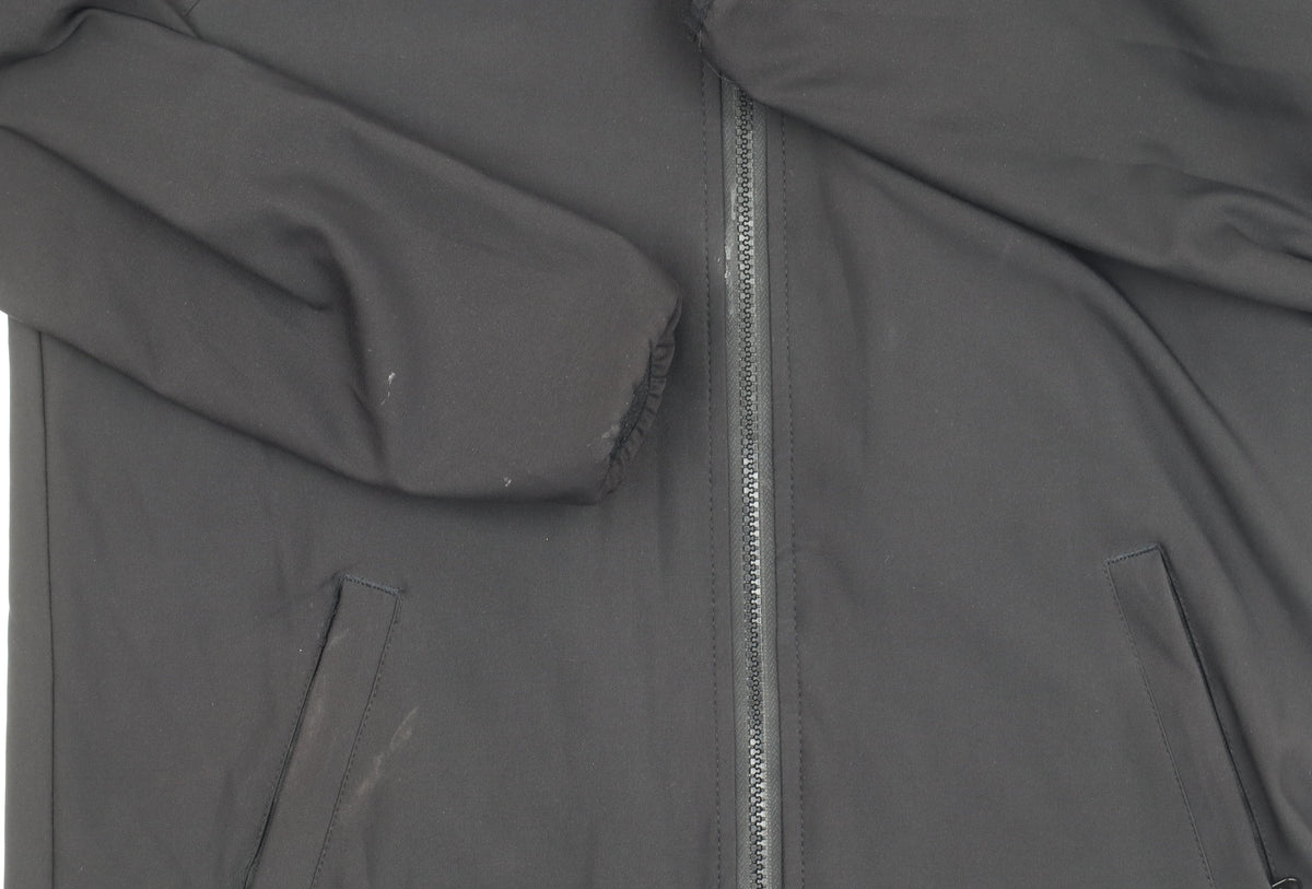 Close-up detail of XBlades boys’ black basic jacket, size 12, rugby hooded