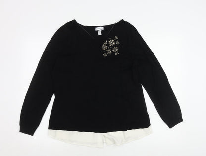 Charter Club Women's Black Jewel Pullover Jumper L