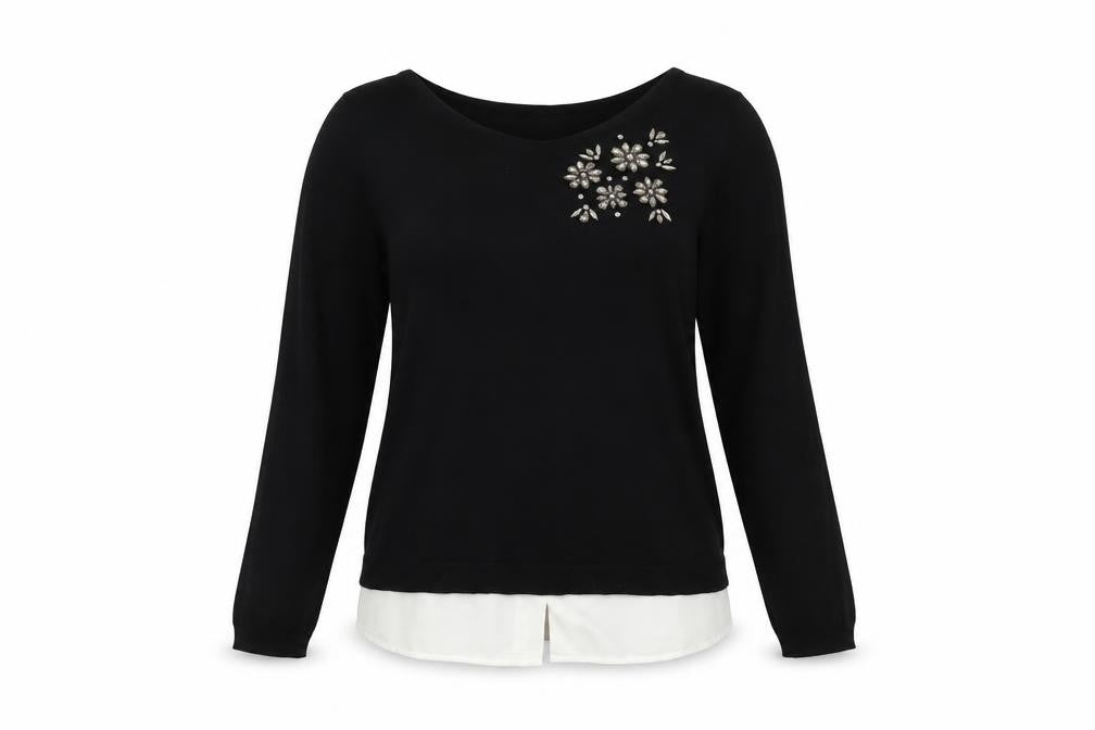Charter Club Women's Black Jewel Pullover Jumper L