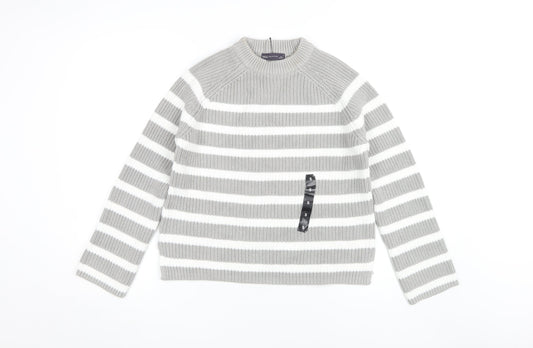 Marks and Spencer Women's Grey Striped Pullover Jumper S