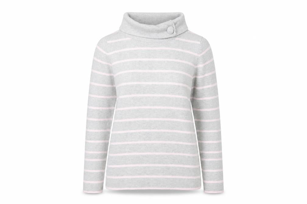 Marks & Spencer Women's Grey Striped Roll Neck Jumper