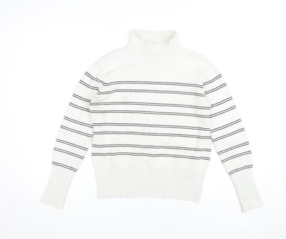 Additional front view of French Connection Women's White Striped Roll Neck Jumper - M