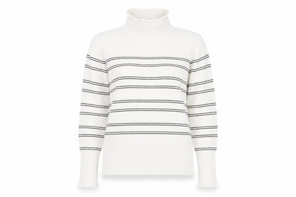 Front view of French Connection Women's White Striped Roll Neck Jumper - M