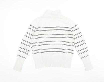 Back view of French Connection Women's White Striped Roll Neck Jumper - M