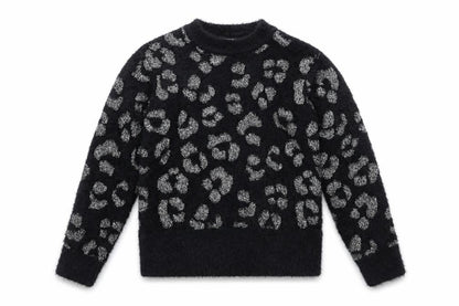Next Girls Black Animal Print Pullover Jumper, 7 Years
