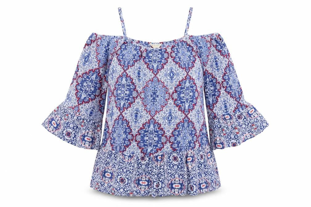 Marks & Spencer Women Blue Geometric Top UK 12