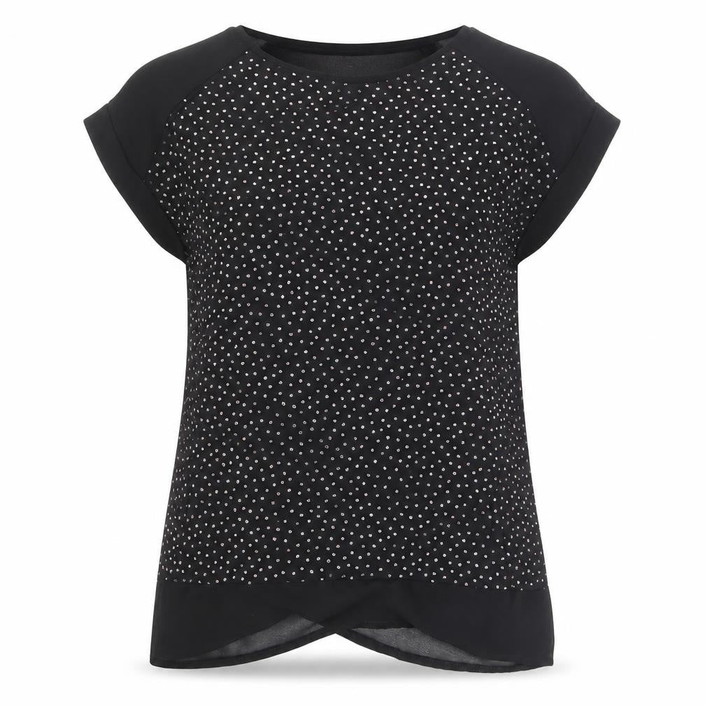 Roman Black Sequin Women's Top Size 10 with Short Sleeves