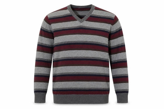 Marks & Spencer Men's Grey Striped V-Neck Jumper, M