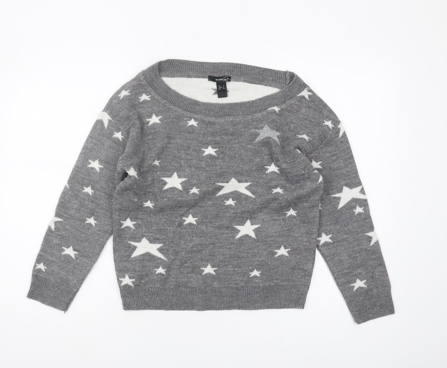 Mango Women's Grey Star Print Jumper, Size 8 Pullover