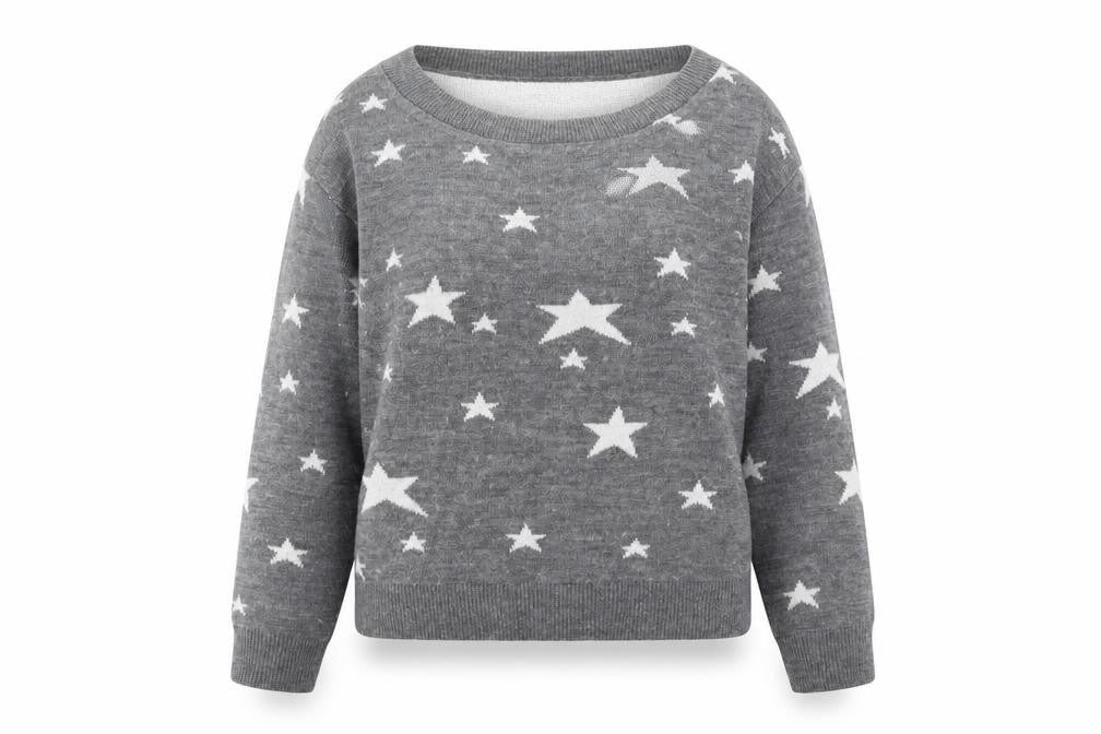Mango Women's Grey Star Print Jumper, Size 8 Pullover