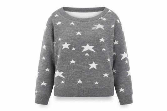 Mango Women's Grey Star Print Jumper, Size 8 Pullover