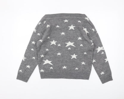 Mango Women's Grey Star Print Jumper, Size 8 Pullover