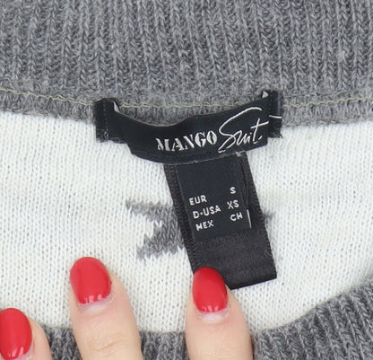 Mango Women's Grey Star Print Jumper, Size 8 Pullover