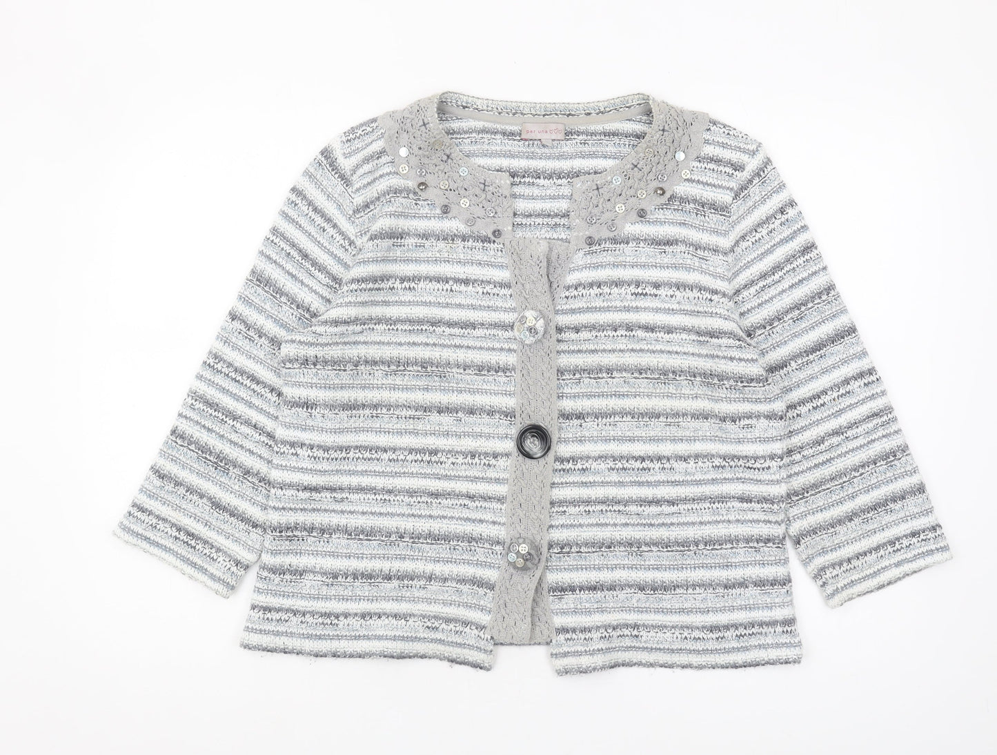 Marks & Spencer Women's Grey Striped Cardigan L