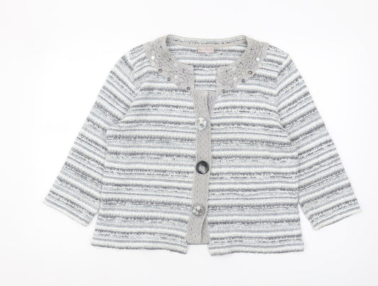 Marks & Spencer Women's Grey Striped Cardigan L