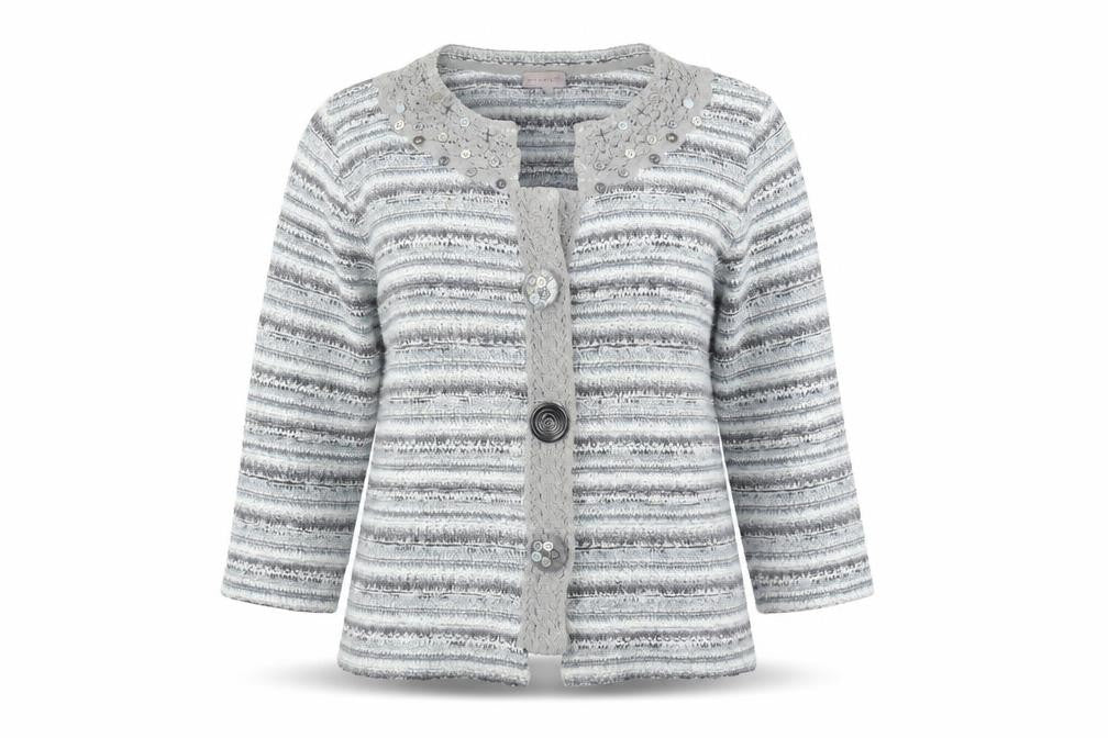 Marks & Spencer Women's Grey Striped Cardigan L