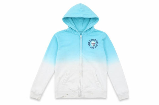 Front view of Abercrombie & Fitch Kids girls’ blue graphic full zip hoodie 14-15