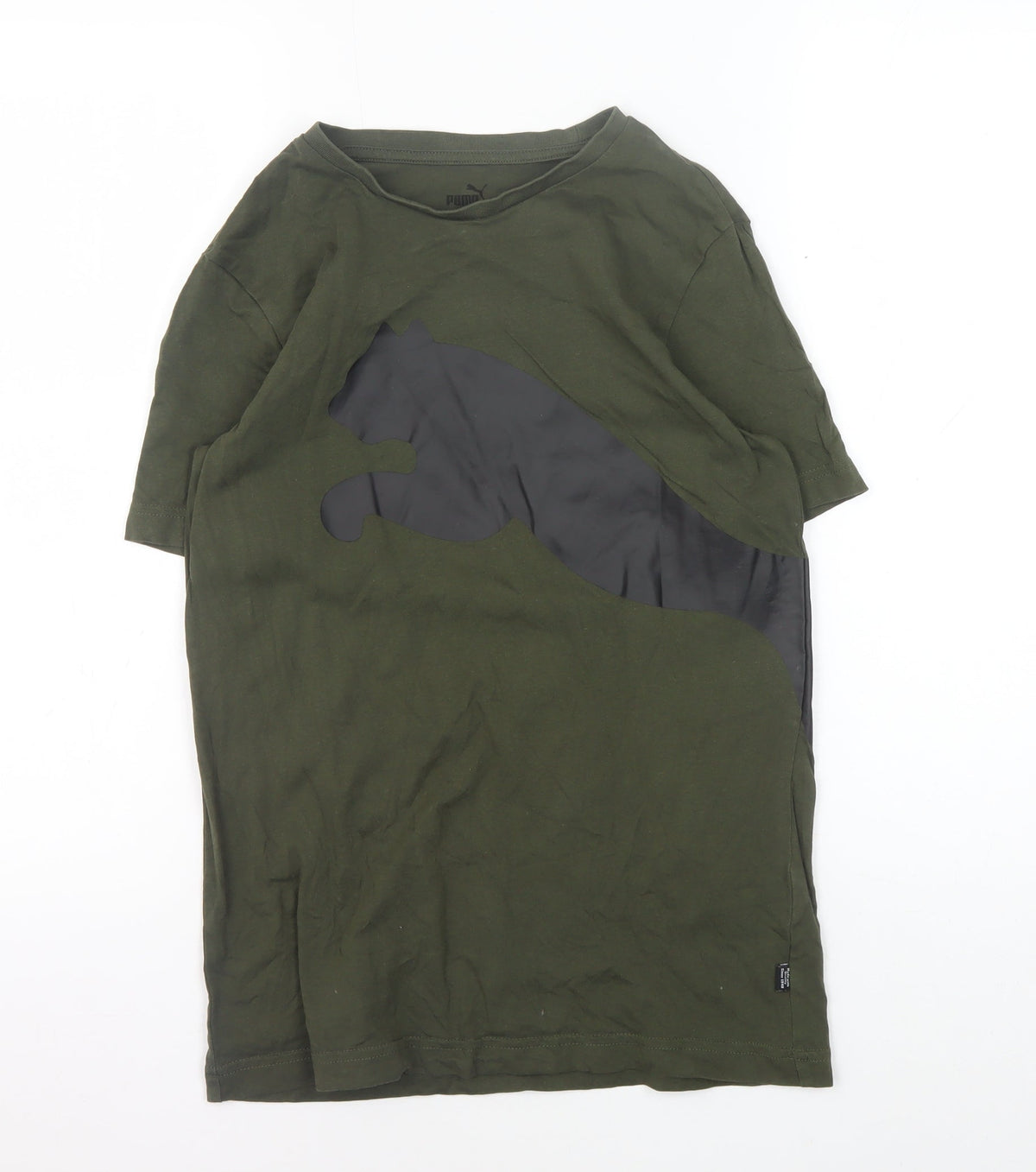 Additional front view of Puma boys’ green t-shirt, crew neck, logo, size 11-12, years