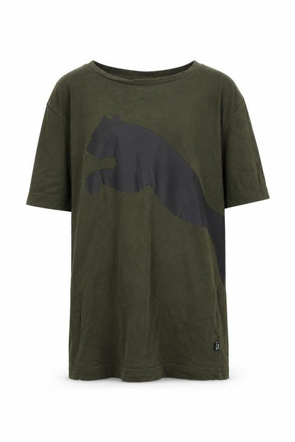 Front view of Puma boys’ green t-shirt, crew neck, logo, size 11-12, years