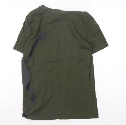 Back view of Puma boys’ green t-shirt, crew neck, logo, size 11-12, years