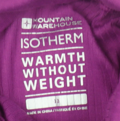 Brand and care label for Mountain Warehouse girls’ purple high neck pullover top