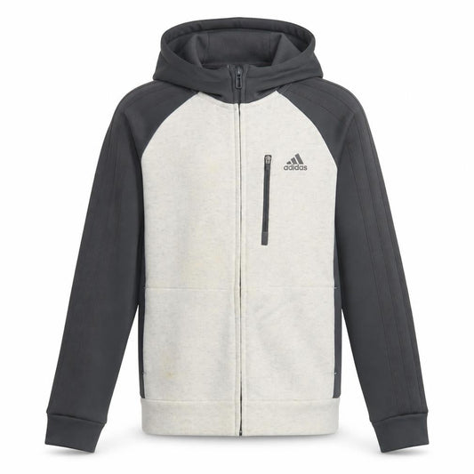 Adidas Boys Full Zip Hoodie, Black Grey, 9-10 Years