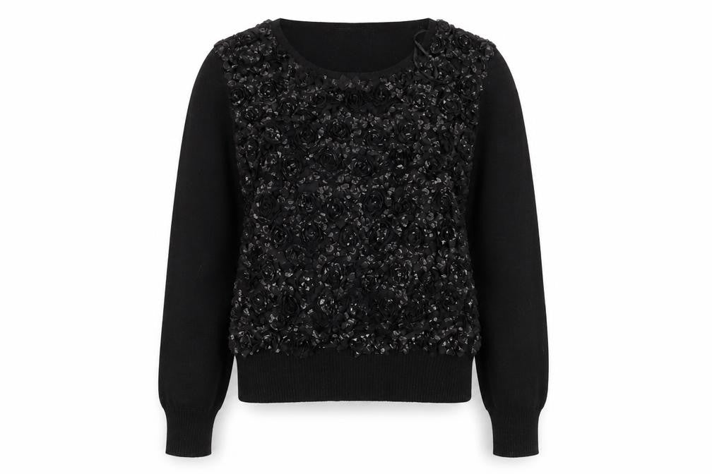 QED London Women's Black Floral Pullover Jumper, Size L