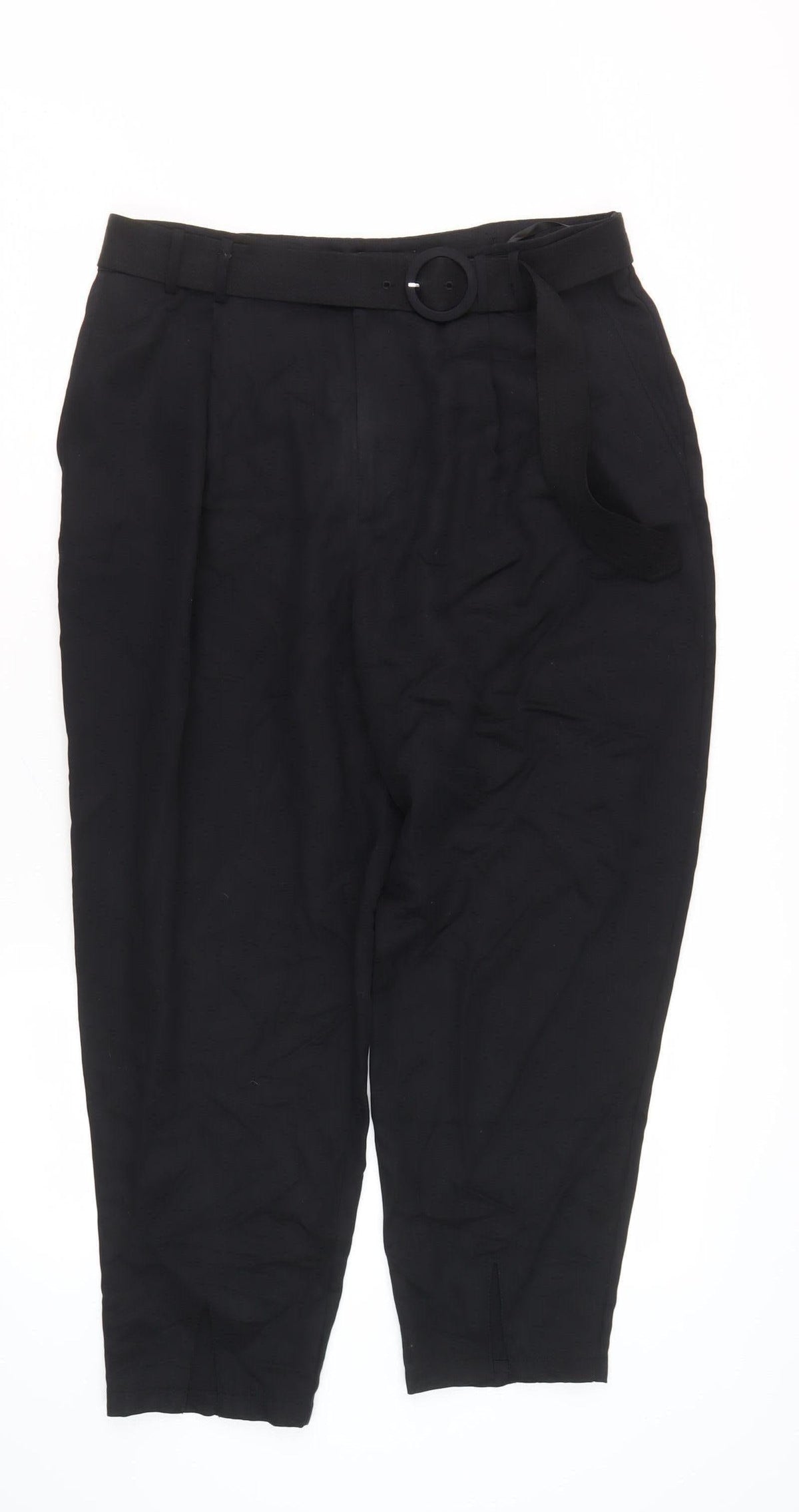 Ted Baker Women's Black Cotton Belted Trousers Size 4