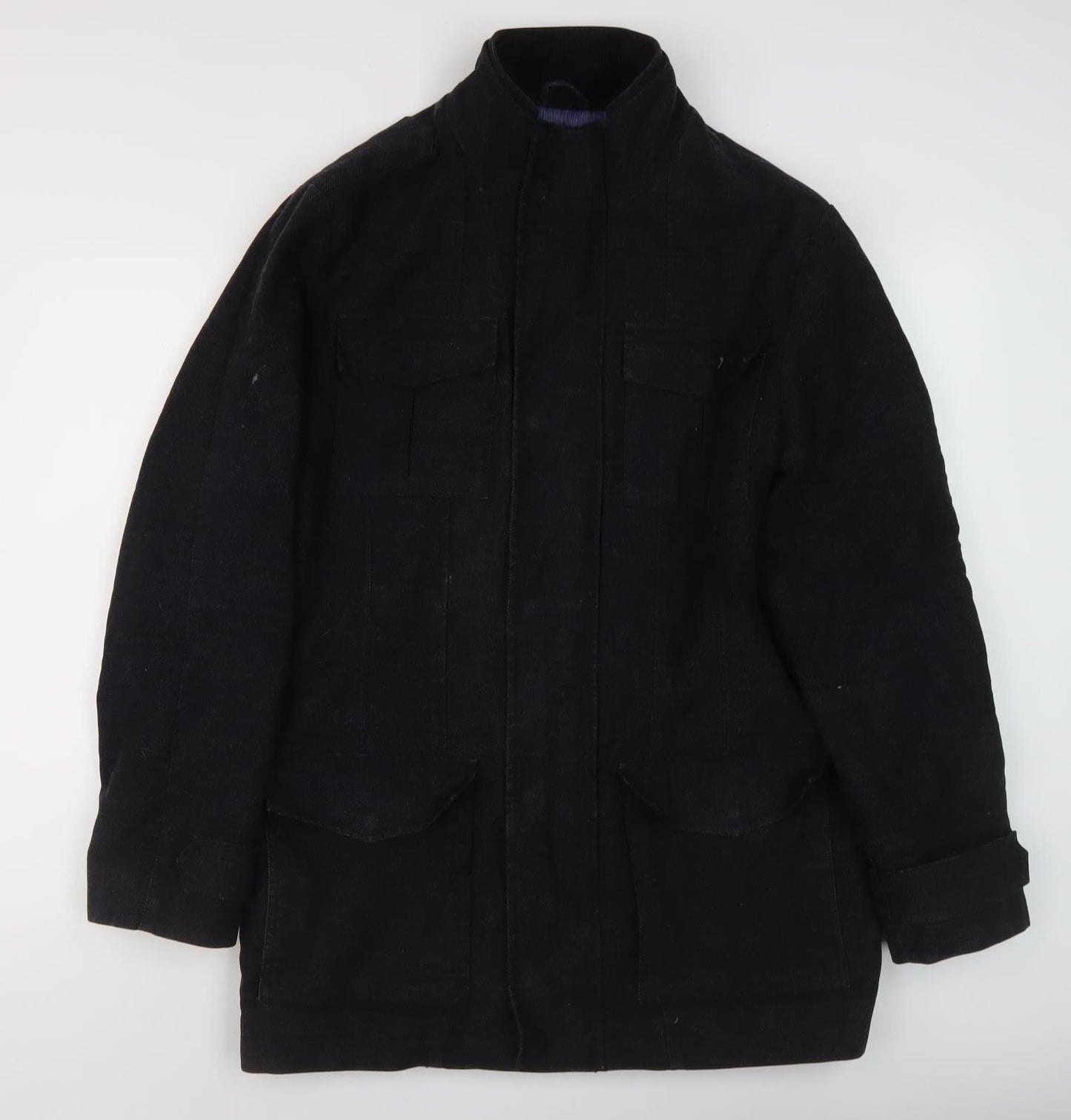 Thomas Nash Men's Black Coat, Stand-Up Collar, M