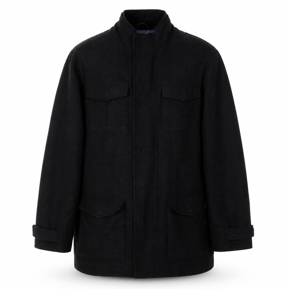 Thomas Nash Men's Black Coat, Stand-Up Collar, M