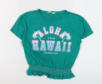 Additional front view of Candy Couture Green Cropped T-Shirt for girls’, 11 years