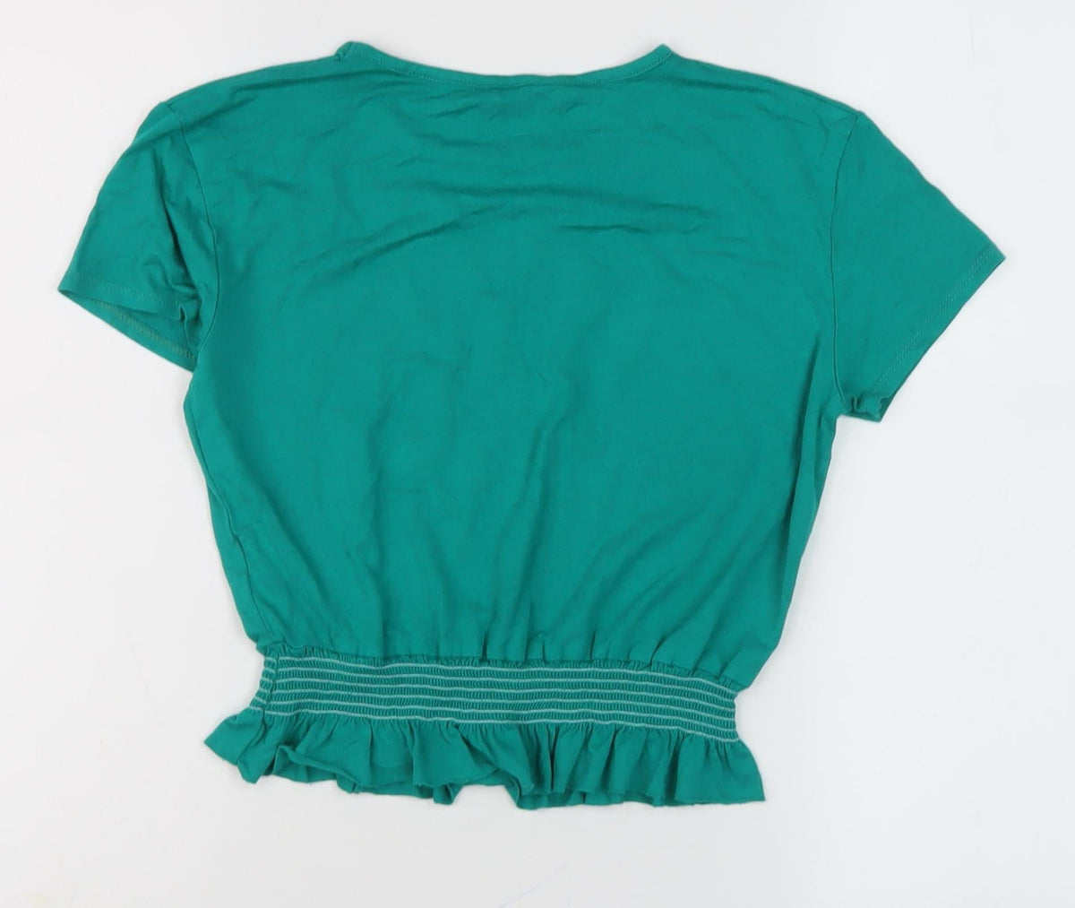 Back view of Candy Couture Green Cropped T-Shirt for girls’, 11 years