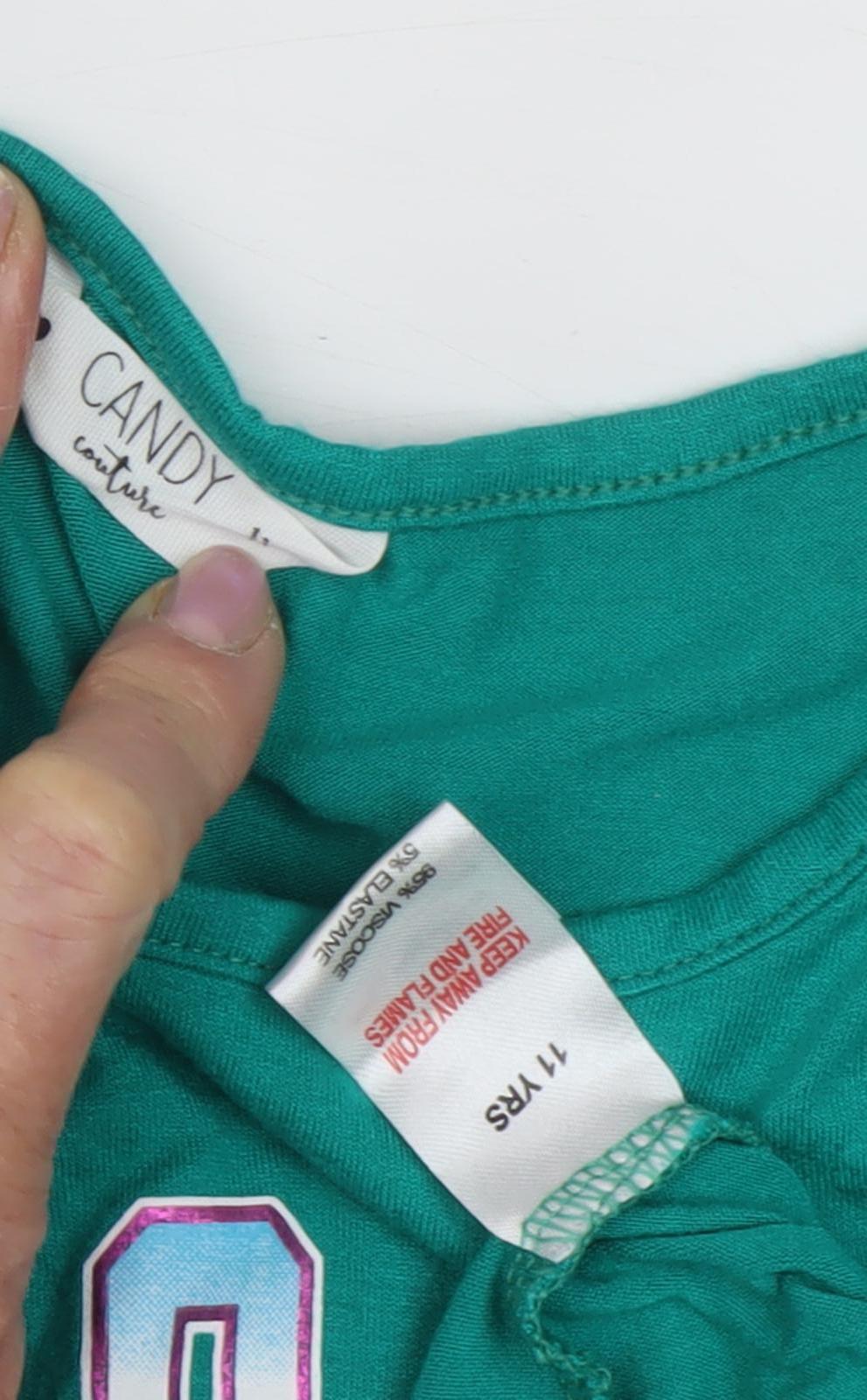 Close-up detail of Candy Couture Green Cropped T-Shirt for girls’, 11 years
