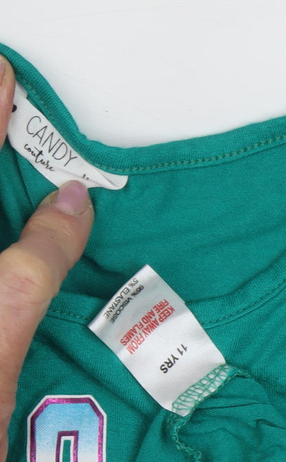 Close-up detail of Candy Couture Green Cropped T-Shirt for girls’, 11 years