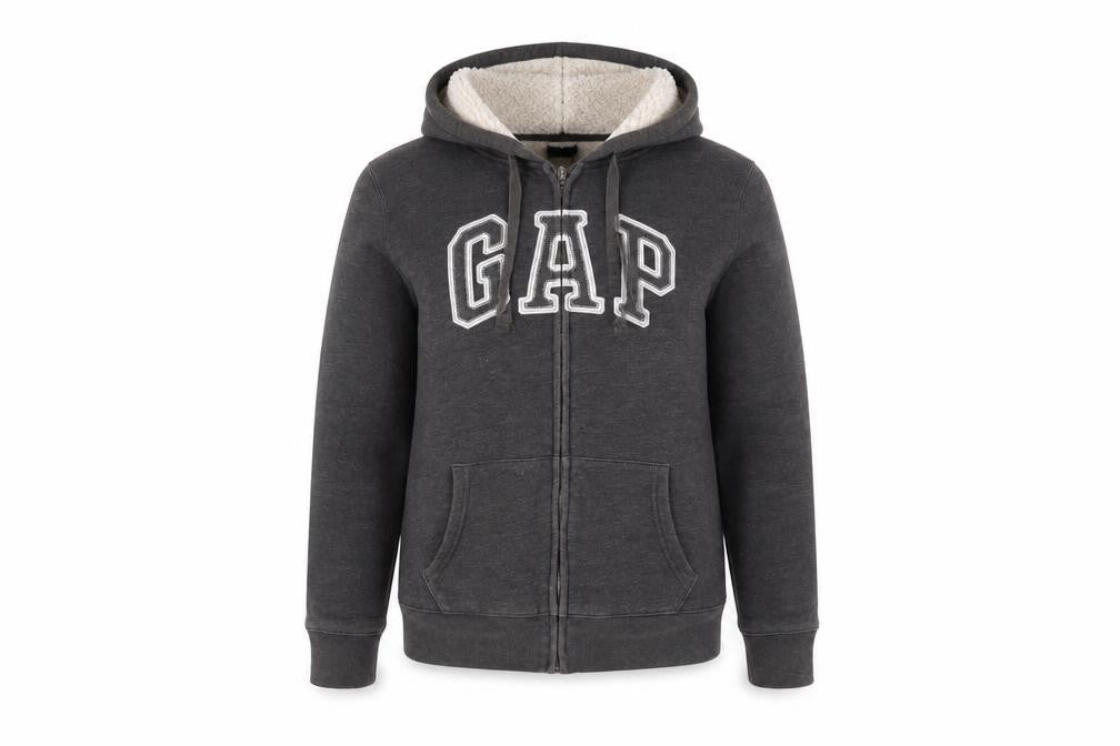 Gap Grey Unisex Hoodie, Size M, Full Zip with Logo
