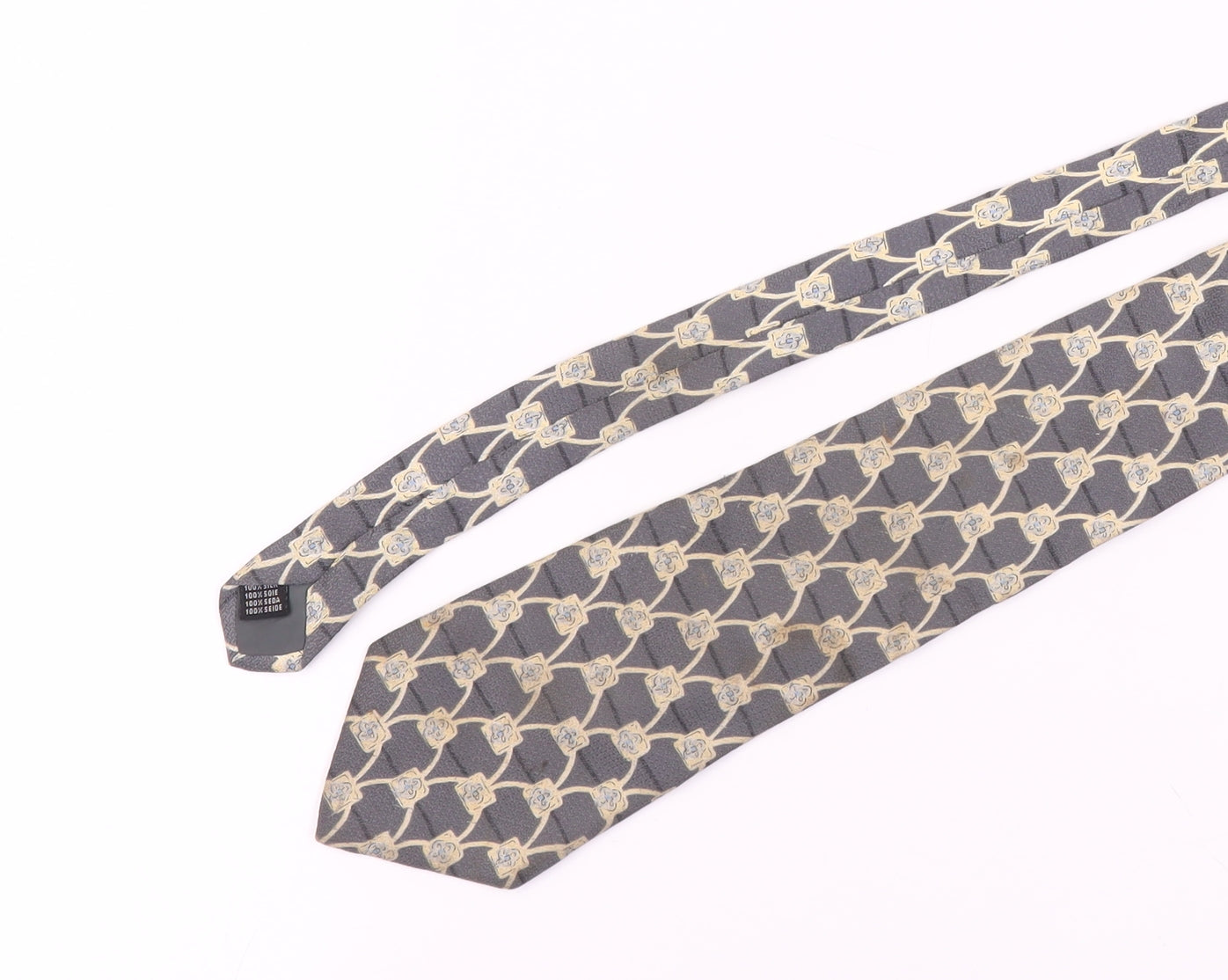 Pure Silk Men's Grey Geometric Designer Tie