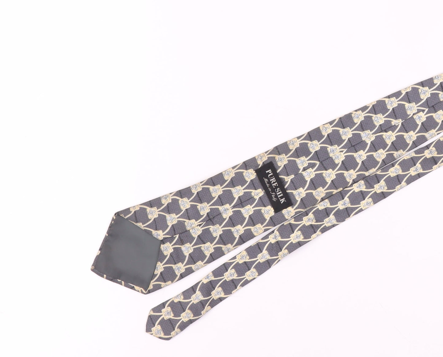 Pure Silk Men's Grey Geometric Designer Tie