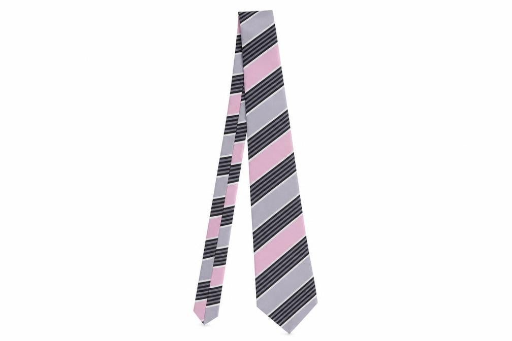 Thomas Nash Men's Pink Grey Striped Polyester Tie