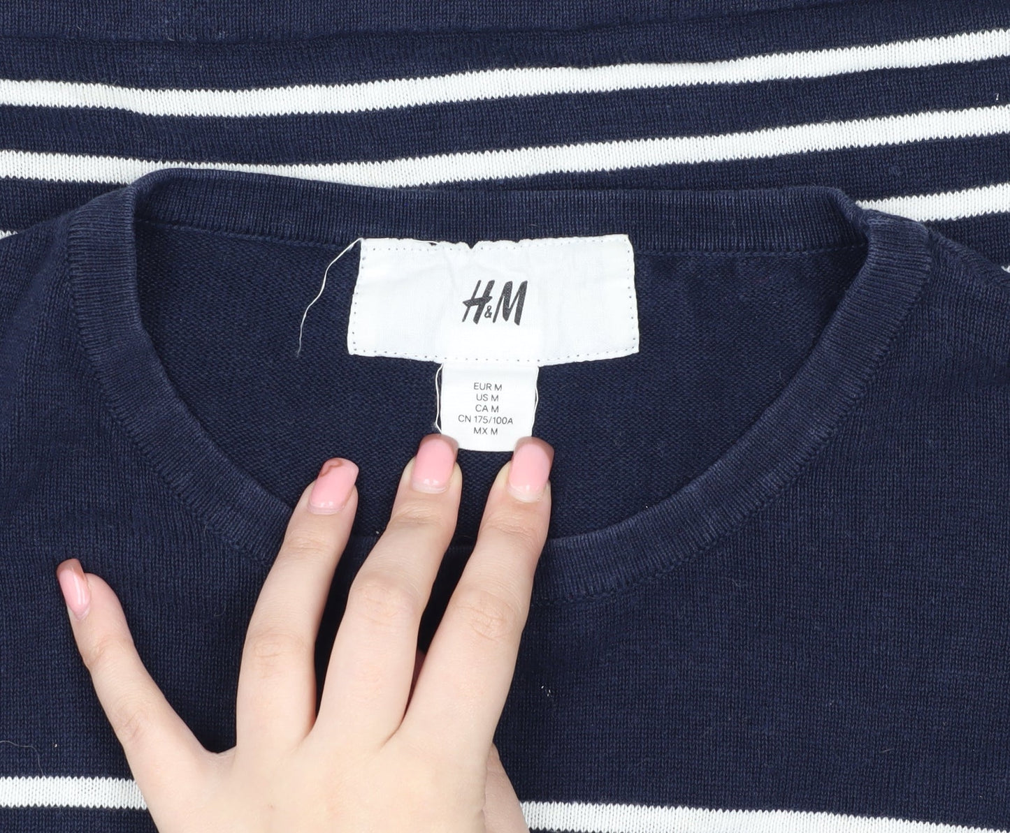 H&M Unisex Adults Blue Striped Pullover Jumper M