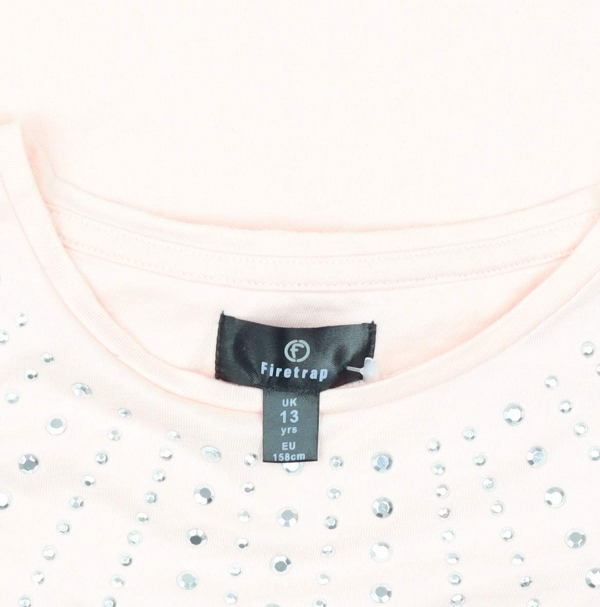 Close-up detail of Firetrap girls’ pink rhinestone t-shirt - 13 years, casual & chic