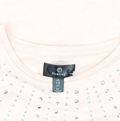 Close-up detail of Firetrap girls’ pink rhinestone t-shirt - 13 years, casual & chic