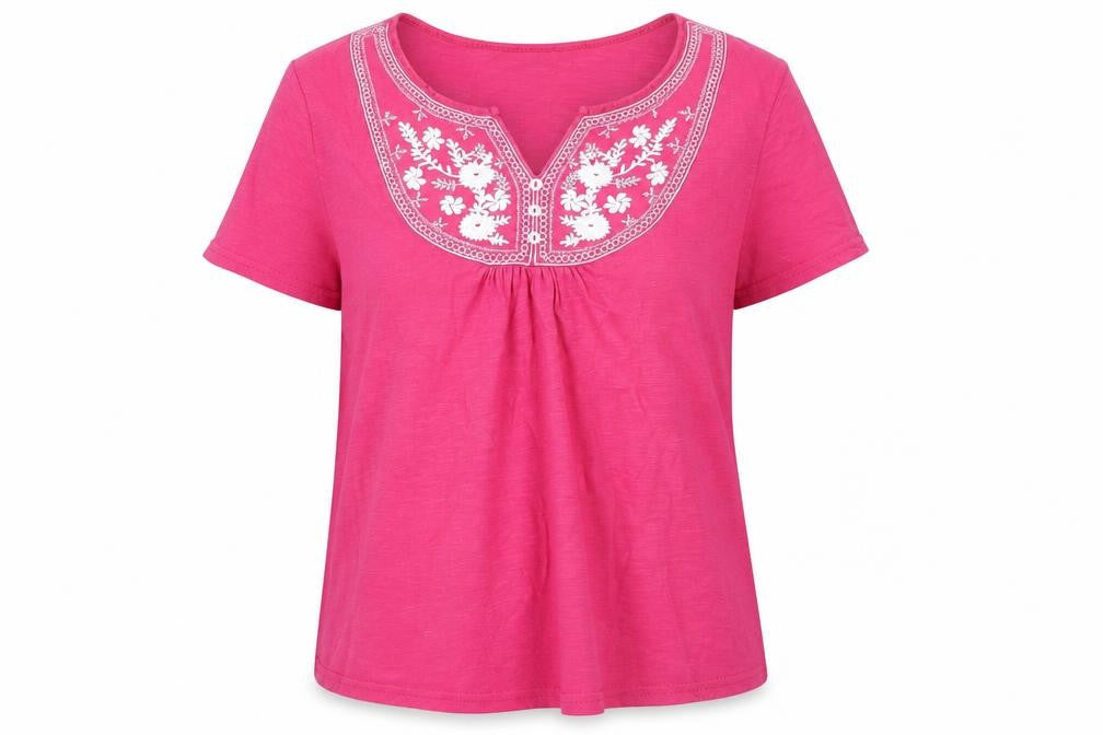 Isle Women's Pink Embroidered T-Shirt, Size M