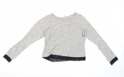 Additional front view of ASOS Women's Grey Long Sleeve Top with Lace Accents