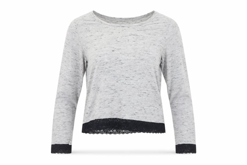 ASOS Women's Grey Long Sleeve Top with Lace Accents