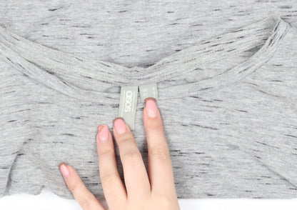 Close-up detail of ASOS Women's Grey Long Sleeve Top with Lace Accents