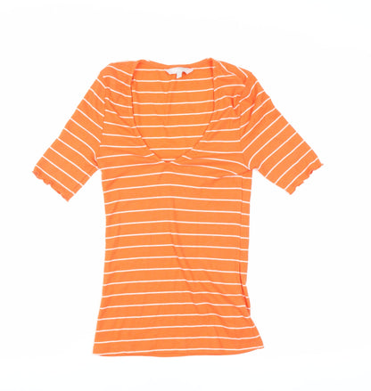 Additional front view of Red Herring Women's Orange Striped T-Shirt, size 10