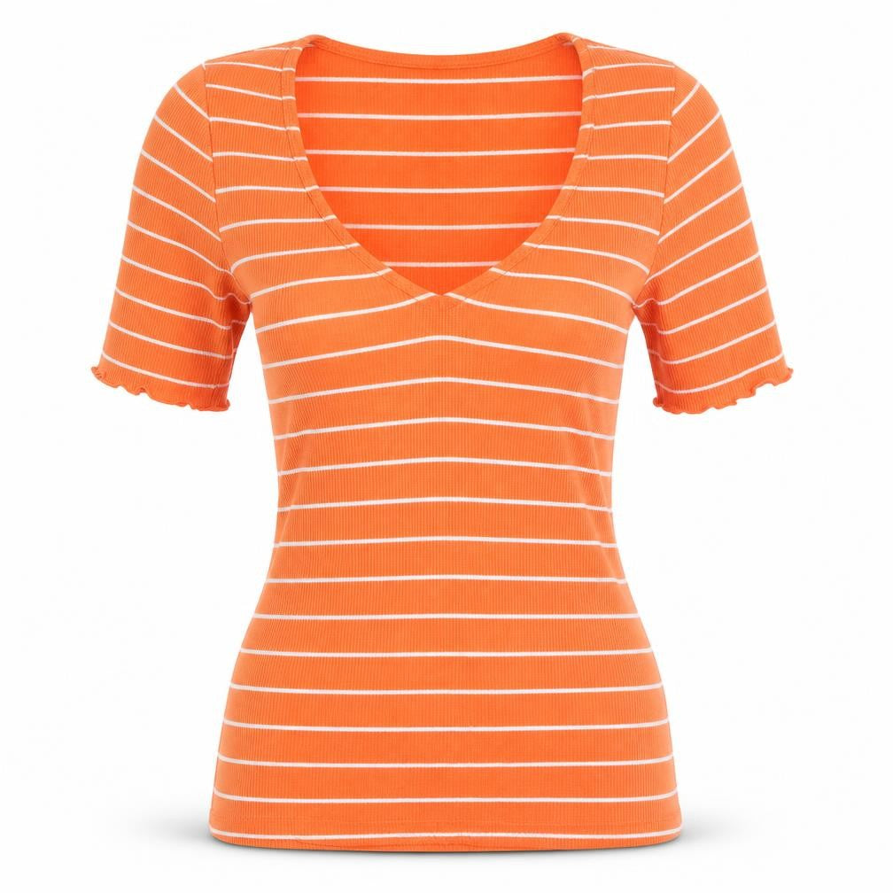 Red Herring Women's Orange Striped T-Shirt Size 10
