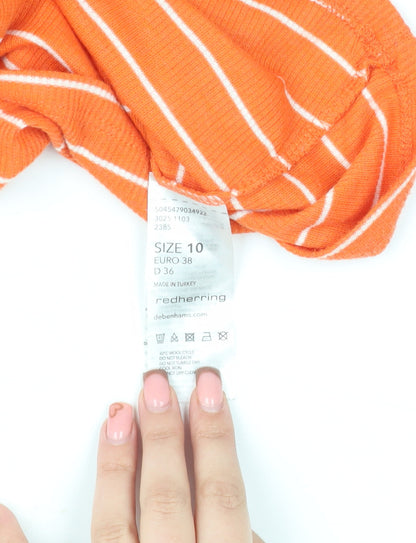 Brand and care label for Red Herring Women's Orange Striped T-Shirt, size 10